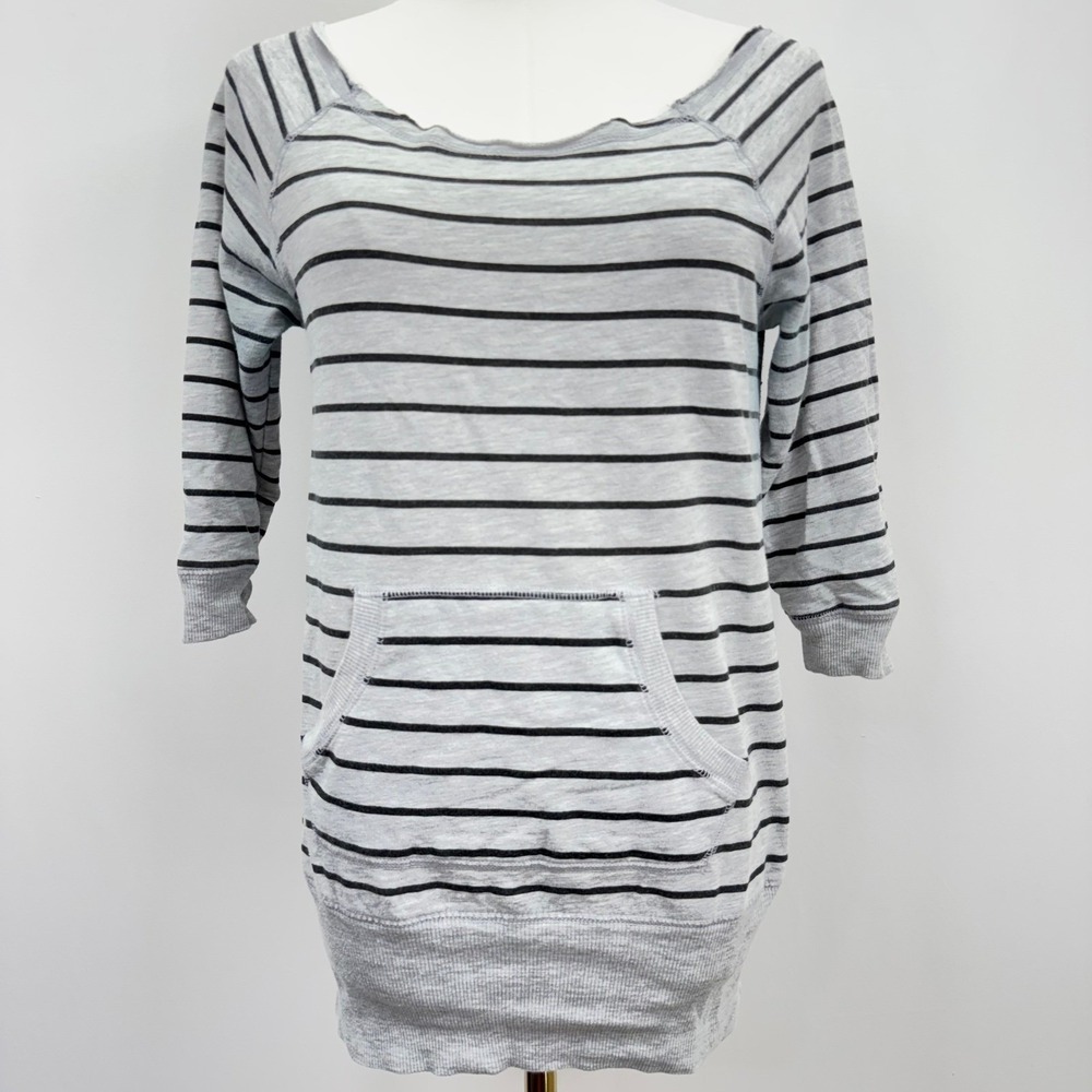 LEI Life Energy Intelligence Gray Black Striped 3/4 Sleeve Sweatshirt‎ Medium